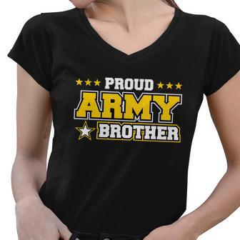 Proud Army Brother Gift Us Military Brother Family Graphic Design Printed Casual Daily Basic Women V-Neck T-Shirt - Thegiftio UK