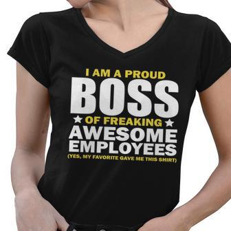 Proud Boss Of Freaking Awesome Employees Tshirt Women V-Neck T-Shirt - Monsterry
