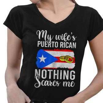 Proud Husband Of Puerto Rican Wife Men Shirt Nothing Scares Graphic Design Printed Casual Daily Basic Women V-Neck T-Shirt - Thegiftio UK