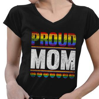 Proud Lesbian Mom Queer Mothers Day Gift Rainbow Flag Lgbt Gift Women V-Neck T-Shirt - Monsterry