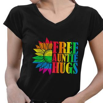 Proud Lgbt Free Auntie Hugs Lgbt Pride Month Women V-Neck T-Shirt - Monsterry