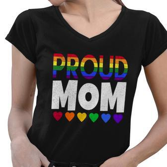 Proud Lgbtq Mom Funny Gift For Pride Month March Gift Women V-Neck T-Shirt - Monsterry