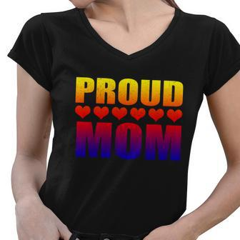 Proud Mom Lgbtcute Giftq Gay Pride Ally Lgbt Parent Rainbow Heart Gift Women V-Neck T-Shirt - Monsterry