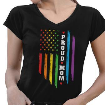 Proud Mom Rainbow Distressed Usa Pride Month Lgbt Women V-Neck T-Shirt - Monsterry AU