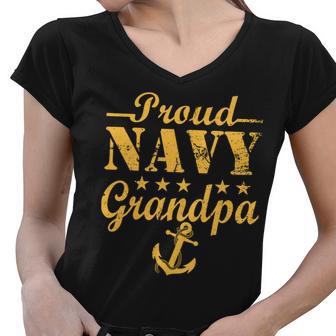 Proud Navy Grandpa V2 Women V-Neck T-Shirt - Monsterry