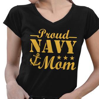 Proud Navy Mom Tshirt Women V-Neck T-Shirt - Monsterry