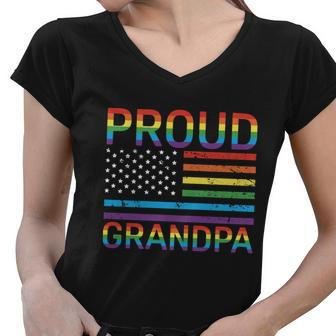 Proud Pride Grandpa Flag Graphic 4Th July Plus Size Shirt Women V-Neck T-Shirt - Monsterry DE