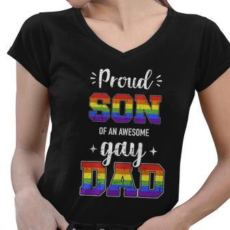Proud Son Of Awesome Gay Dad Rainbow Pride Month Family Great Gift Women V-Neck T-Shirt - Monsterry