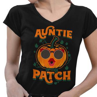 Pumpkin Auntie Of The Patch Family Cute Halloween Aunt Gift Women V-Neck T-Shirt - Thegiftio UK