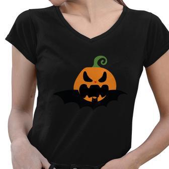 Pumpkin Bat Halloween Quote V2 Women V-Neck T-Shirt - Monsterry