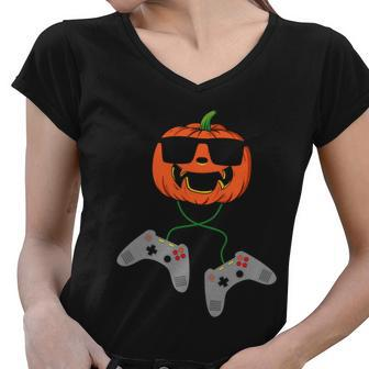 Pumpkin Gamer Halloween Quote Women V-Neck T-Shirt - Monsterry