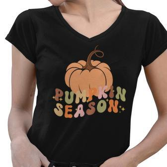 Pumpkin Season Happy Fall Yall Love Women V-Neck T-Shirt - Seseable