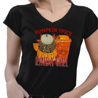 Pumpkin Spice Kinda Girl Fall Weather Women V-Neck T-Shirt - Seseable