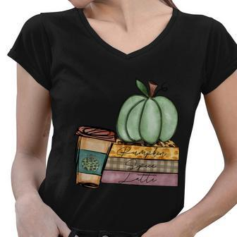 Pumpkin Spice Latte Thanksgiving Quote V2 Women V-Neck T-Shirt - Monsterry AU