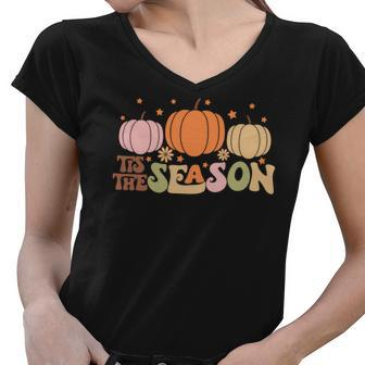 Pumpkin Tis The Season Fall Lovers Women V-Neck T-Shirt - Seseable