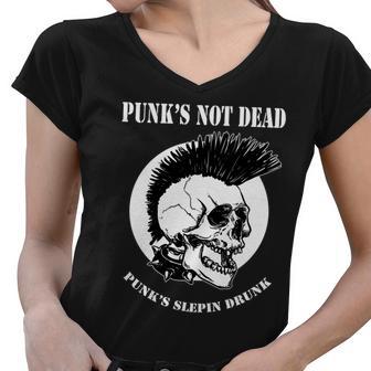 Punk Skull With Mohawk Women V-Neck T-Shirt - Monsterry