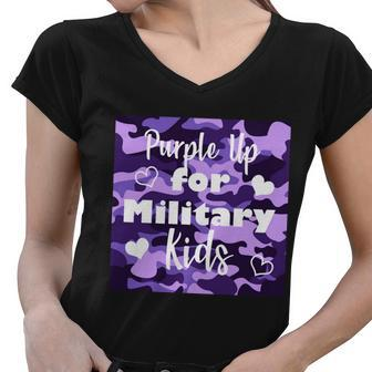 Purple Up For Military Kids Awareness Women V-Neck T-Shirt - Monsterry UK