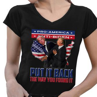 Put It Back The Way You Found It Funny Trump Slap Anti Biden Women V-Neck T-Shirt - Monsterry