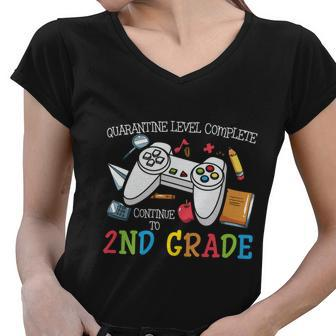Quarantine Level Complete 2Nd Grade Back To School Women V-Neck T-Shirt - Monsterry