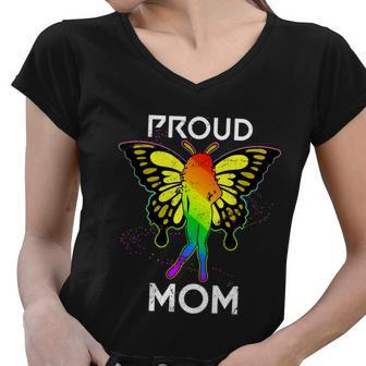 Rainbow Butterfly Proud Lesbian Mom Mothers Day Gift Lgbt Cool Gift Women V-Neck T-Shirt - Monsterry CA