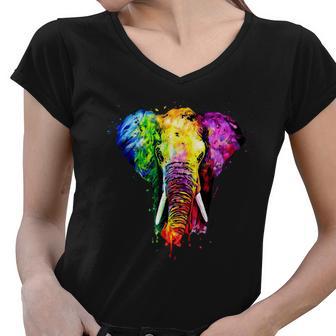 Rainbow Elephant Art Cute Gift Women V-Neck T-Shirt - Monsterry AU