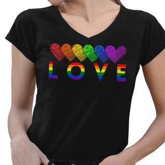 Rainbow Flag Heart Queer Pride Month Gift Lgbt Women V-Neck T-Shirt - Thegiftio UK