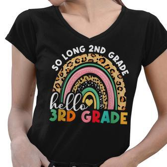 Rainbow So Long 2Nd Grade Hello 3Rd Grade Teacher Kids Women V-Neck T-Shirt - Seseable