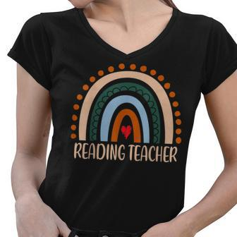 Reading Teacher Rainbow Appreciation Day Back To School Women V-Neck T-Shirt - Thegiftio UK