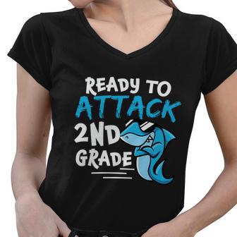 Ready To Attack 2Nd Grade Back To School First Day Of School Women V-Neck T-Shirt - Monsterry DE