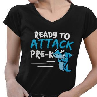 Ready To Attack Prek Shark Back To School Women V-Neck T-Shirt - Monsterry DE