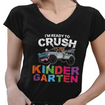 Ready To Crush Kindergarten Truck Back To School Women V-Neck T-Shirt - Monsterry UK