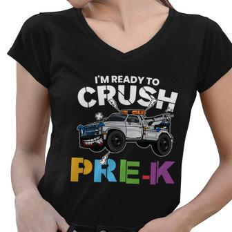 Ready To Crush Prek Truck Back To School Women V-Neck T-Shirt - Monsterry