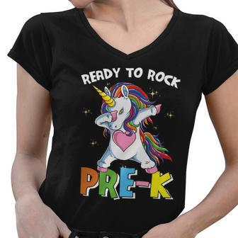 Ready To Rock Prek Unicorn Back To School Women V-Neck T-Shirt - Monsterry