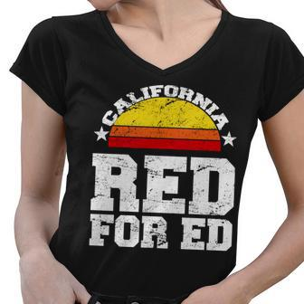 Red For Ed California Sunset Disstressed Women V-Neck T-Shirt - Monsterry