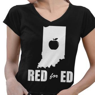 Red For Ed Indiana Teachers Apple Women V-Neck T-Shirt - Monsterry AU