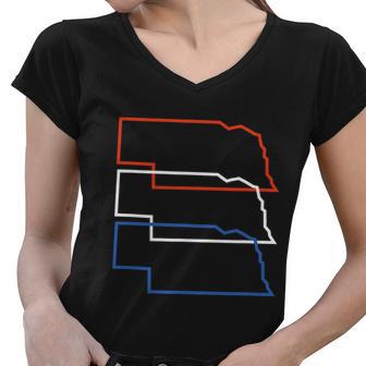 Red White And Blue Nebraska Shirt 4Th Of July Women V-Neck T-Shirt - Monsterry