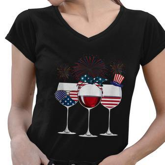 Red White And Blue Wine Glass 4Th Of July Women V-Neck T-Shirt - Monsterry CA