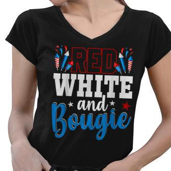 Red White And Bougie 4Th Of July American Independence Day Women V-Neck T-Shirt - Seseable