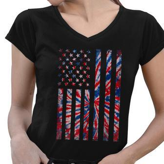 Red White Blue Tie Dye American Flag Vintage 4Th Of July Women V-Neck T-Shirt - Monsterry AU