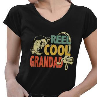 Reel Cool Grandad Fishing Shirts Funny Fathers Day Fisher Graphic Design Printed Casual Daily Basic Women V-Neck T-Shirt - Thegiftio UK