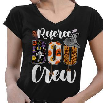 Referee Boo Crew Ghost Funny Referee Halloween Matching Women V-Neck T-Shirt - Seseable