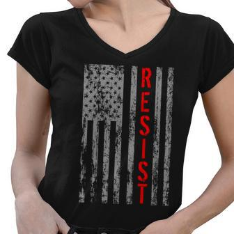 Resist Retro Usa Flag The Resistance Anti Trump Tshirt Women V-Neck T-Shirt - Monsterry UK