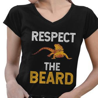 Respect The Beard Funny Bearded Dragon Reptile Lizard Lover Gift Women V-Neck T-Shirt - Monsterry DE