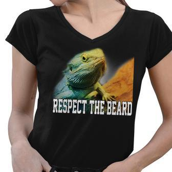 Respect The Beard Funny Bearded Dragon Women V-Neck T-Shirt - Monsterry
