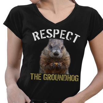 Respect The Groundhog Tshirt Women V-Neck T-Shirt - Monsterry