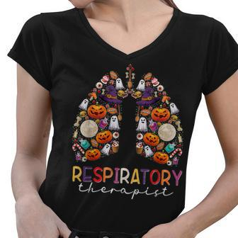 Respiratory Therapist Halloween Vibes Respiratory Therapy Women V-Neck T-Shirt - Thegiftio UK
