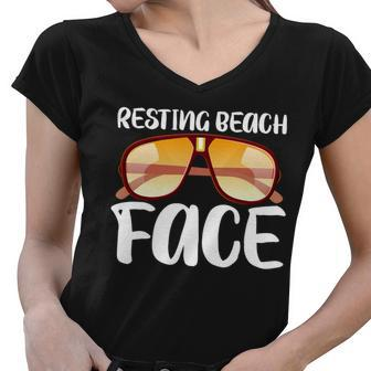 Resting Beach Face Summer Shades Women V-Neck T-Shirt - Monsterry AU