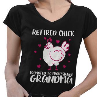 Retired Chick Promoted To Grandma Retirement Pension Nana Gift Women V-Neck T-Shirt - Monsterry AU