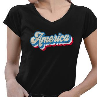 Retro 4Th Of July America Patriotic Fourth Of July Family Women V-Neck T-Shirt - Monsterry UK