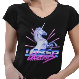 Retro 80S Eighties Laser Unicorns Women V-Neck T-Shirt - Monsterry AU